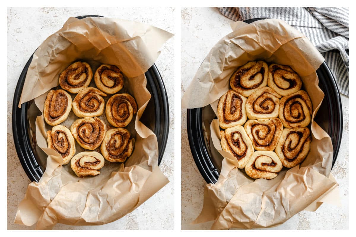 Cinnamon roll dough in a slow cooker.
