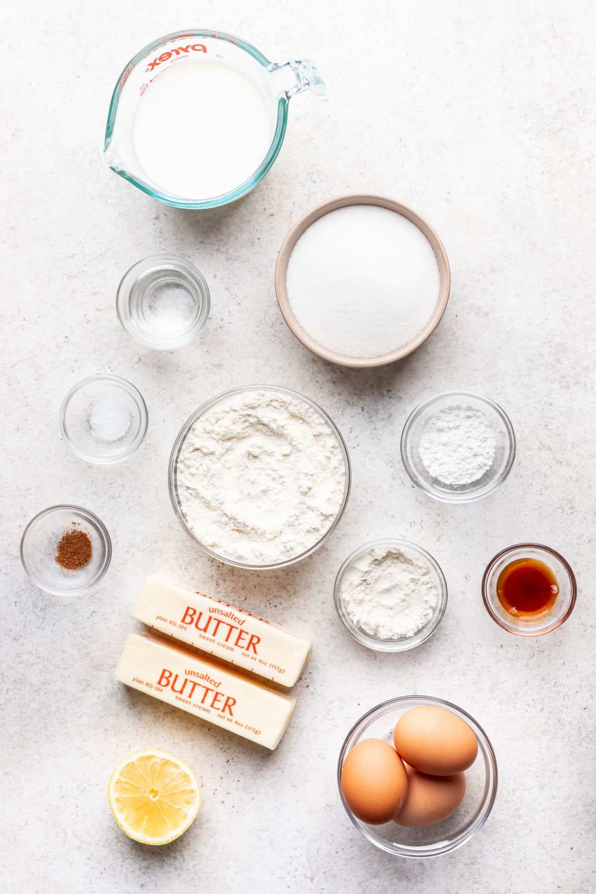 Ingredients for buttermilk pie in dishes.