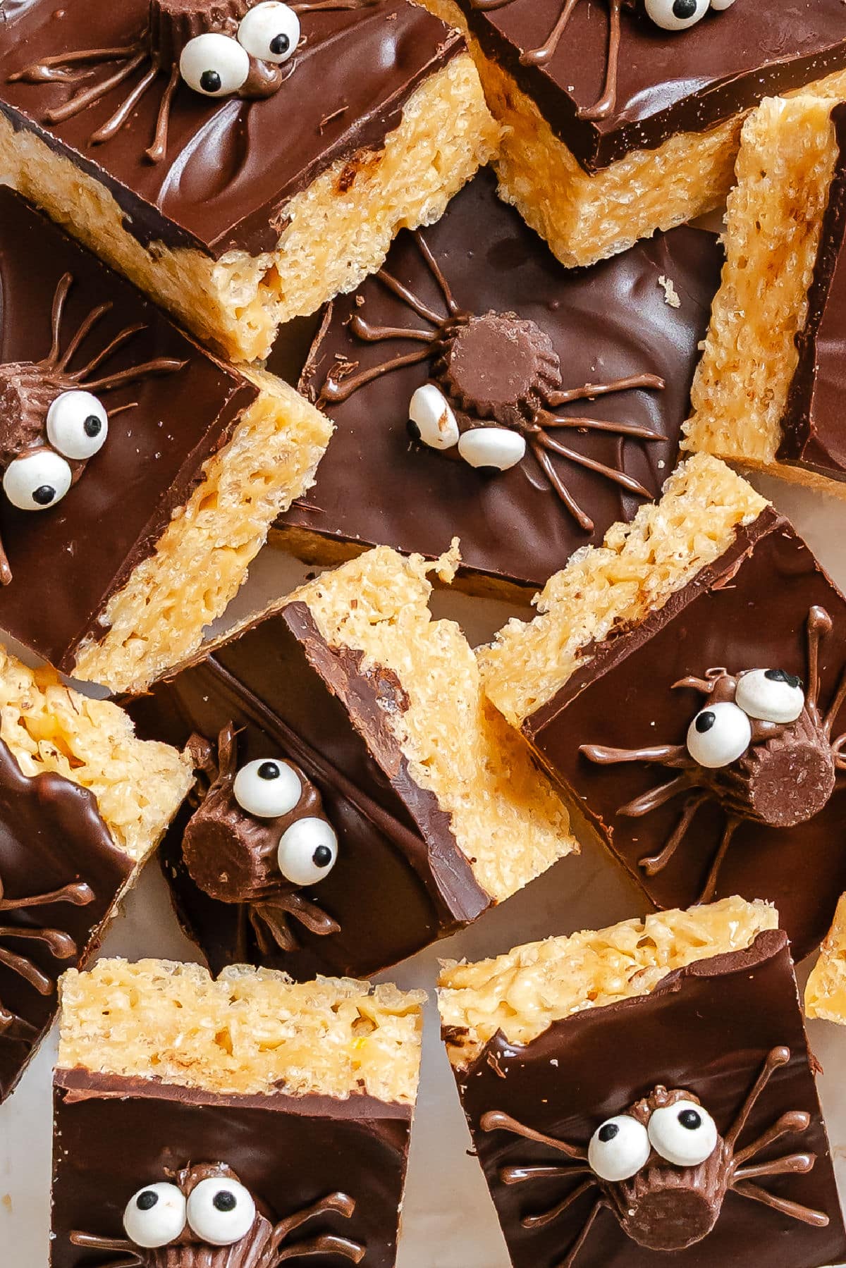Overlapping Halloween Rice Krispies treats. 