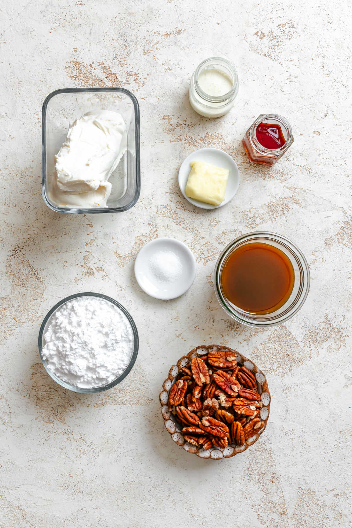 Ingredients for pecan pie dip in dishes. 