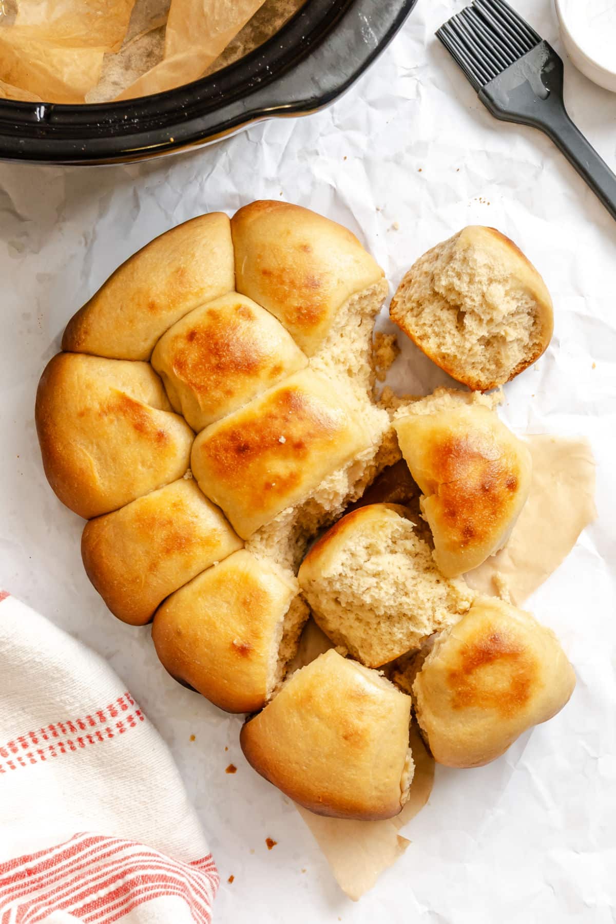 Rolls slightly pulled away from each other. 