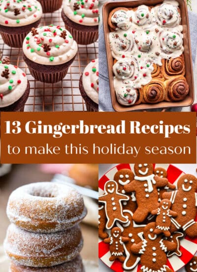 gingerbread collage photo with four gingerbread recipe photos.