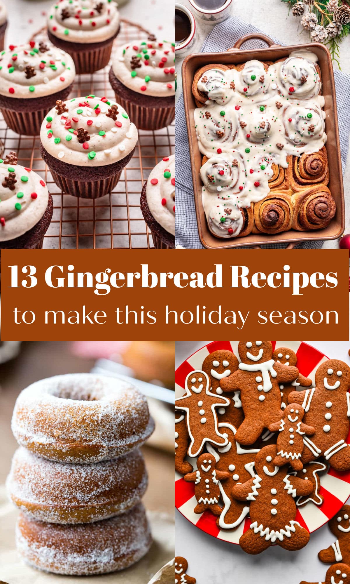 gingerbread collage photo with four gingerbread recipe photos.