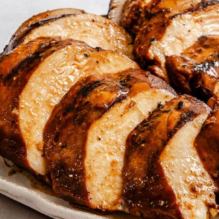 Sliced grilled chicken marinated in everyday chicken marinade.