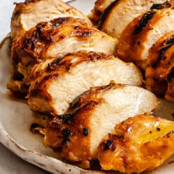 Tequila lime marinated grilled chicken on a plate.