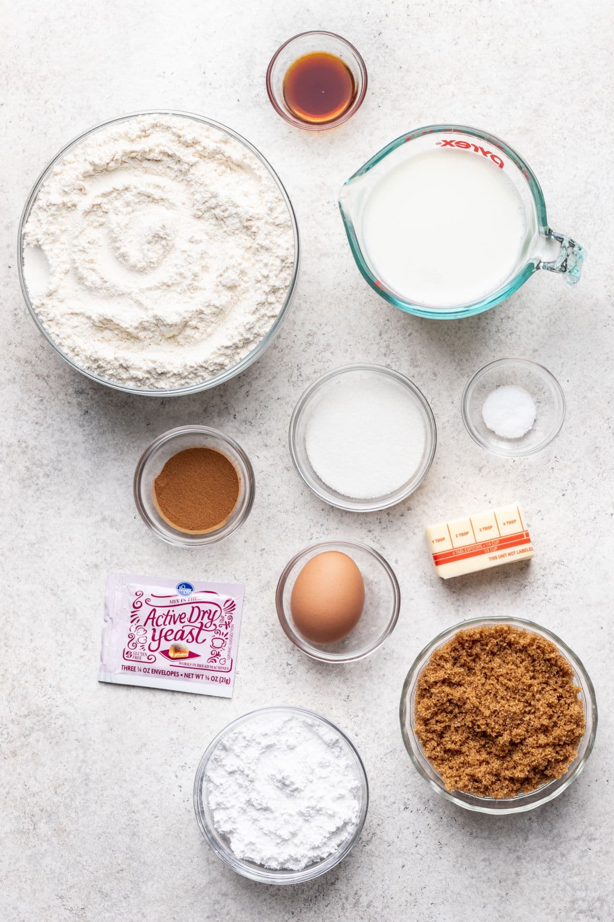 Ingredients for monkey bread in dishes.