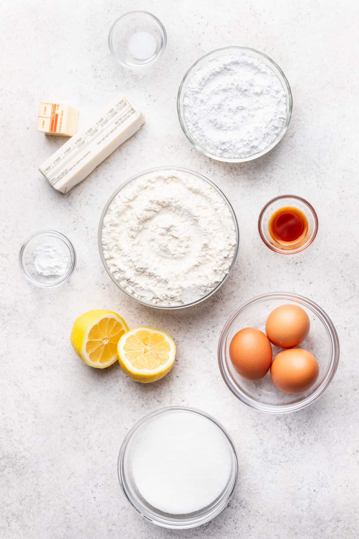 Ingredients for lemon brownies in dishes.